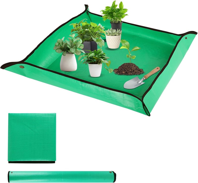 LCHUANG Repotting Mat for Indoor Plant Transplanting - 43.5 x 29.5 Planting Mat Soil Mess Control, Portable Succulent Planting Potting Tray Waterproof Gardening Tools (Pale Green) - Image 1